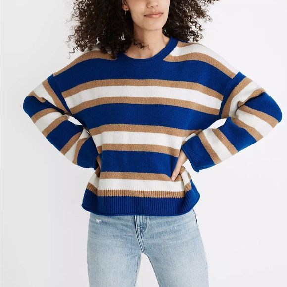 Madewell Striped Belmore Pullover Sweater in Coziest Textured Yarn Small - Picture 1 of 9